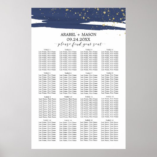 Poster Aquarelle Marine et Mariage d'or Carte de siège (Devant)