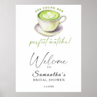 Aquarelle matcha thé Douche nuptiale bienvenue