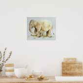 Poster Aquarelle mère et bébé éléphant Imprimer 20x16 (Cuisine)