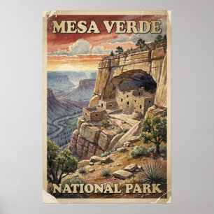 Poster Aquarelle Mesa Verde Parc National Rétro
