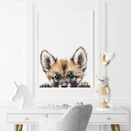 Poster Aquarelle mignonne Baby Wild Dog Nursery Décor