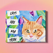 Poster Aquarelle mignonne Chat orange et jolies fleurs