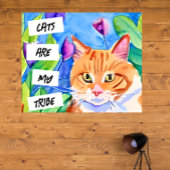 Poster Aquarelle mignonne Chat orange et jolies fleurs