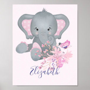Poster Aquarelle mignonne Eléphant bébé