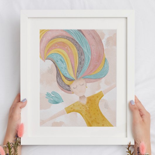 Poster Aquarelle mignonne fille de dessin animé. Imaginai