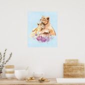 Poster Aquarelle mignonne Mère Lion & Cub (Cuisine)