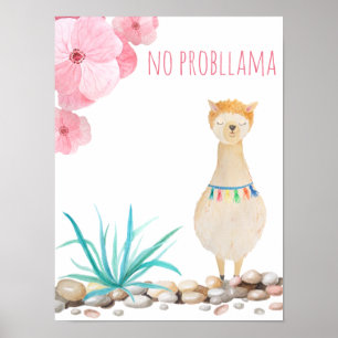 Poster Aquarelle mignonne Pastel Pas De Problème Llama Nu