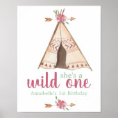 Poster Aquarelle mignonne Teepee Boho 1er anniversaire (Devant)