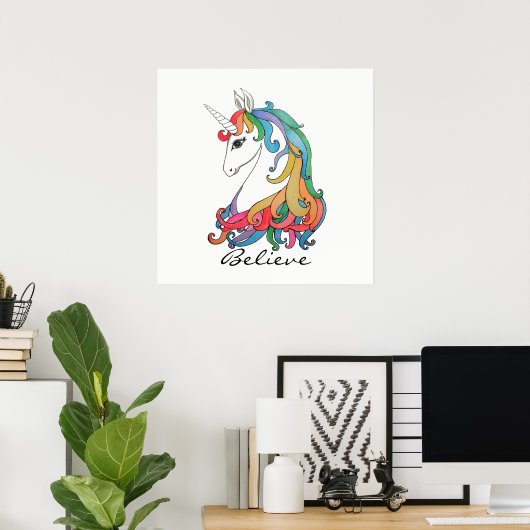 Poster Aquarelle mignonne unicorne arc-en-ciel (Bureau à domicile)
