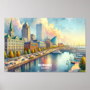 Poster Aquarelle Milwaukee Wisconsin Travel Places