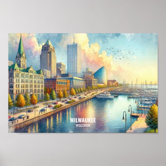 Poster Aquarelle Milwaukee Wisconsin Travel Places (Devant)