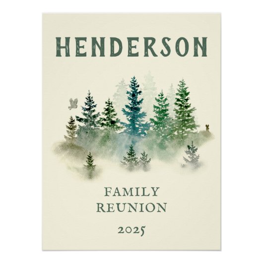 Poster Aquarelle Misty Wood Retro Rustic (Devant)