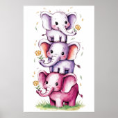 Poster Aquarelle moderne 3 éléphant avec fleur2 (Devant)