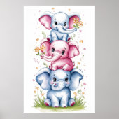 Poster Aquarelle moderne 3 éléphant avec fleur3 (Devant)