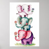 Poster Aquarelle moderne 3 éléphant avec fleur4 (Devant)