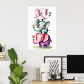 Poster Aquarelle moderne 3 éléphant avec fleur4 (Bureau à domicile)