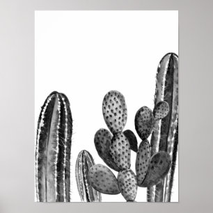 Poster Aquarelle Moderne Cactus Sud-Ouest Noir blanc