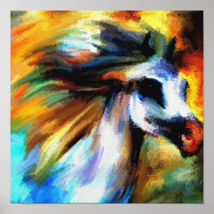 Poster Aquarelle moderne Cheval main Stallion peint
