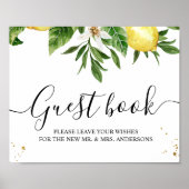 Poster Aquarelle moderne Citrons et feuilles jaunes (Devant)