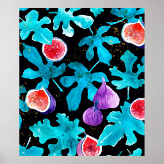 Poster Aquarelle moderne Figes Fruit sur oreiller à Throw