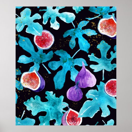 Poster Aquarelle moderne Figes Fruit sur oreiller à Throw (Devant)