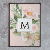 Poster Aquarelle moderne Fleurs roses Monogrammes
