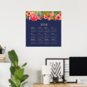 Poster Aquarelle moderne Floral 2018 Calendrier (Bureau à domicile)