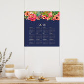 Poster Aquarelle moderne Floral 2018 Calendrier (Cuisine)