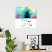 Poster Aquarelle moderne Green & Red Space Nebula (Bureau à domicile)