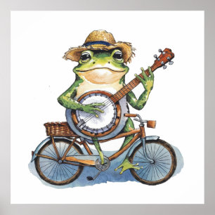 Poster Aquarelle moderne grenouille verte avec guitare su