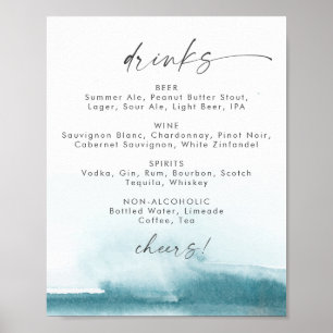 Poster Aquarelle moderne   Menu des boissons Mariage Turq