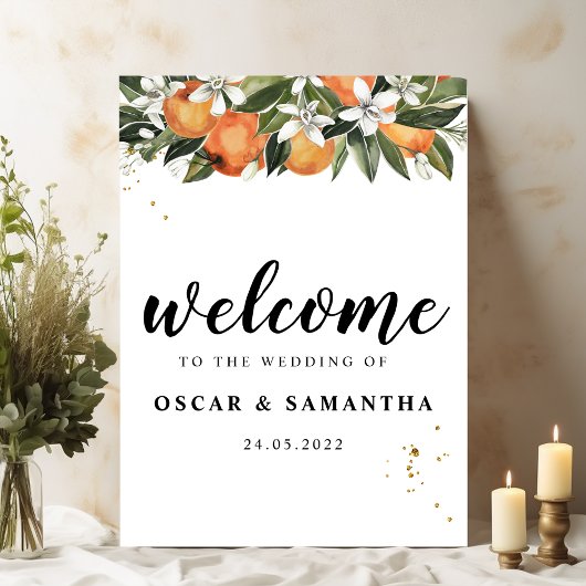 Poster Aquarelle moderne orange et fleurs