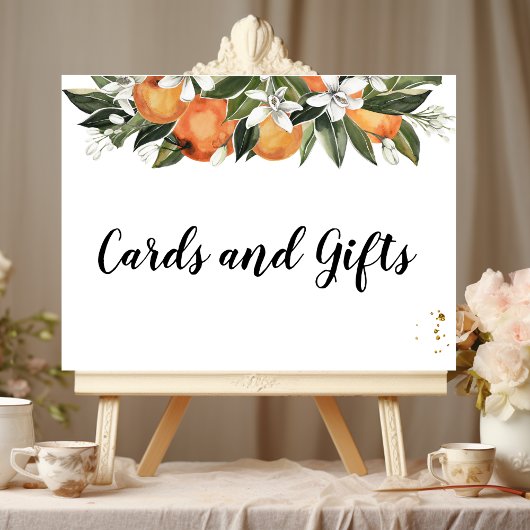 Poster Aquarelle moderne orange et fleurs