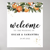 Poster Aquarelle moderne orange et fleurs (Devant)