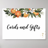 Poster Aquarelle moderne orange et fleurs (Devant)