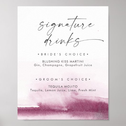 Poster Aquarelle moderne | Signature rouge Signet boisson (Devant)