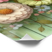 Poster Aquarelle monogramme pastel fleurs sur bois vert (Coin)