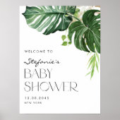 Poster Aquarelle Monstera Baby shower tropical Bienvenue (Devant)