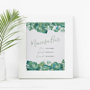 Poster Aquarelle Monstera Feuilles Mimosa Bar