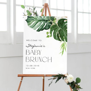 Poster Aquarelle Monstera Tropical Baby Brunch Bienvenue