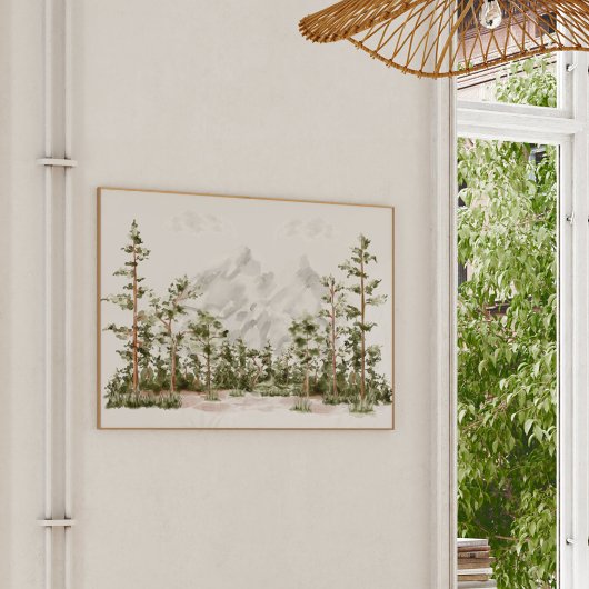 Poster Aquarelle Montagne et forêt