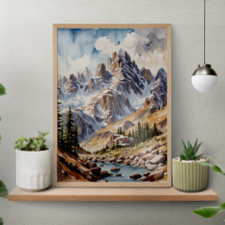 Poster Aquarelle Montagnes modernes