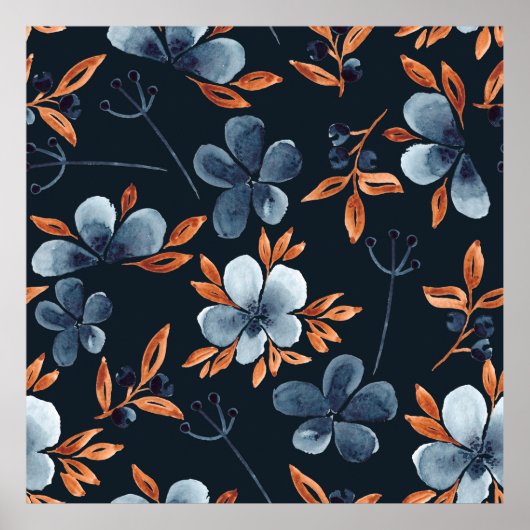 Poster Aquarelle motif floral transparent avec indigo flo (Devant)