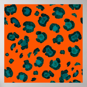 Poster Aquarelle motif sans couture avec peau de léopard.