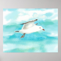 Aquarelle Mouette dans la pluie Blue Lake Art