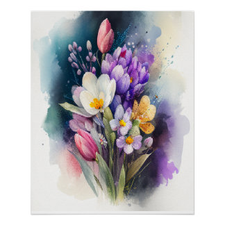 Poster Aquarelle murale fleur sauvage Photos florales