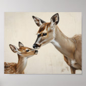 Poster Aquarelle Nature Mère Cerf et Faon Art (Devant)