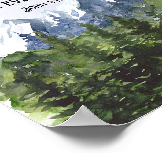 Poster Aquarelle Nature Mountains John 3 16 Écriture (Coin)