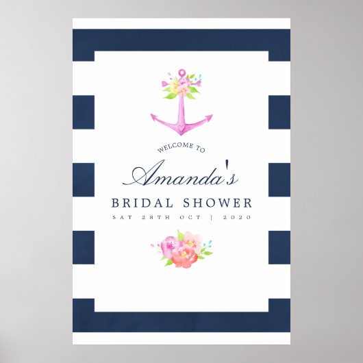 Poster Aquarelle Nautique Thème Floral Fête des mariées (Devant)