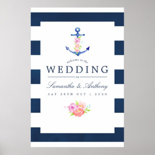 Poster Aquarelle Nautique Thème Floral Mariage